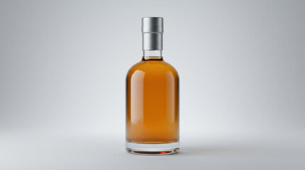 Fototapeta premium Smooth Glass Bottle of Amber Liquor Standing on White Surface