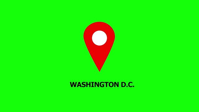Red Location Pointers with Washington D.C. Text on Chroma Key Green Background Cinematic Motion