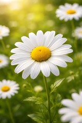 Obraz premium Beautiful White Daisy Bloom in Soft Summer Sunlight Ai generating 