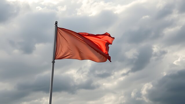windsock. A single windsock straining in strong wind against a dramatic cloudy sky, dynamic motion. travel magazines, destination branding, designed for outdoor magazines and nature guides.