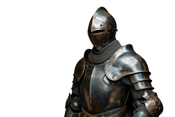 Fototapeta premium Metal armor suit for a knight or warrior, showing historical protection for combat, isolated on a transparent background