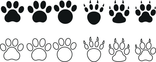 Fototapeta premium Animal paw prints in various sizes and styles