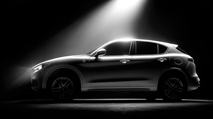 Obraz premium Luxury SUV in Dramatic Monochrome Lighting Captured in Studio Setting