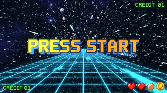 Retro Video Game Press Start Screen.
