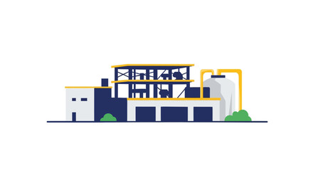 Fototapeta premium Modern Industrial Factory Building Flat Design Illustration for Manufacturing and Production