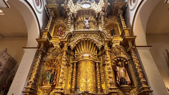 Interior view of the main altar and sanctuary at Hato Pintado Church.
