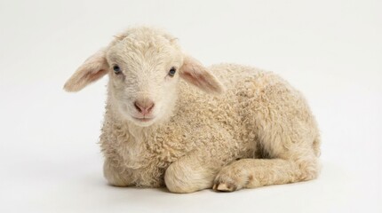 Fototapeta premium Cute white lamb lying down.
