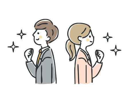 ガッツポーズするビジネスマンとビジネスウーマン
