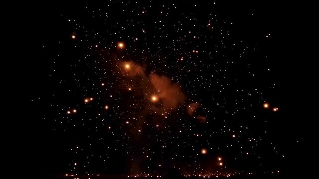 A single bright golden firework exploding against a pitch black night sky with sparks raining down.