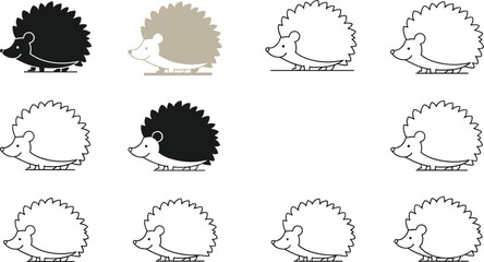Fototapeta premium Hedgehog Icon Set Collection with Filled Outline and Minimal Styles Cute Animal Silhouette Vector Design Elements