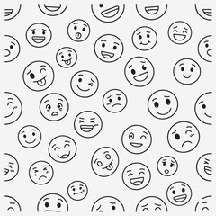 Smiley face emoji seamless pattern, Cute expression repeat texture background, Hand drawn happy face wallpaper, Social media emoji pattern vector, Creative emotion line art design, Playful smiley fabr © pankaj