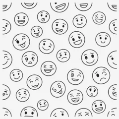 Smiley face emoji seamless pattern, Cute expression repeat texture background, Hand drawn happy face wallpaper, Social media emoji pattern vector, Creative emotion line art design, Playful smiley fabr © pankaj