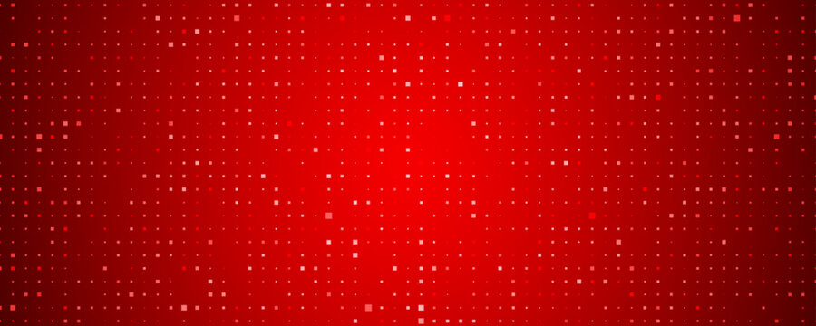 Red glowing square pixel pattern. Dark ruby mosaic texture backdrop. Abstract sparkling technology grid wallpaper. Vector modern business, science, healthcare, medicine, presentation background