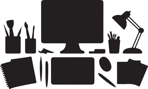 Black silhouette workstation computer monitor desk lamp