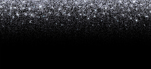 Silver glitter particles and dust spray effect vector background. Shiny star luminous festive particles. Holiday celebration luxury abstract texture overlay with confetti, sequin and shimmer glow © Vector Tradition