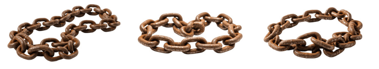 Fototapeta premium Heavy Rusted Iron Metal Chains Set Isolated on Transparent PNG Background