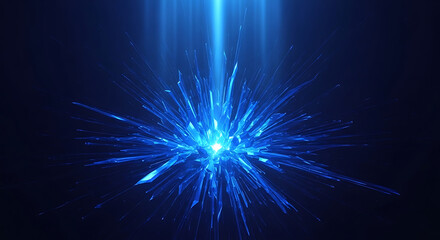 Obraz premium radiant blue crystal burst illuminating a dark abstract background with light rays perfect for technology and energy concepts.