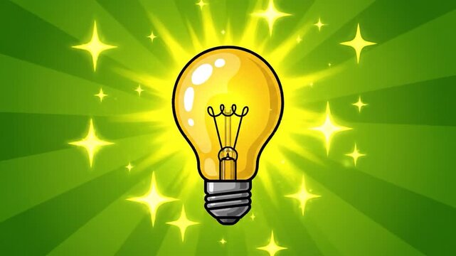 Bright idea concept with glowing light bulb and radiating background