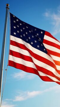 A national flag waves proudly against a clear blue sky