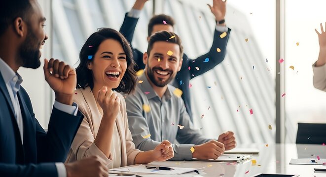 Professionals Celebrating Workplace Victory