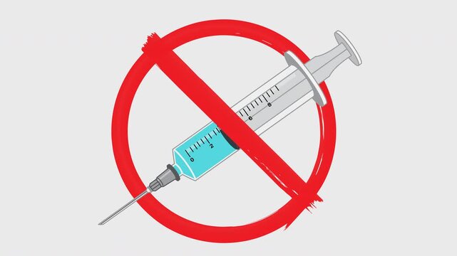 Say No Drugs Syringes Prohibited Sign with Red Cross Injection Forbidden animation