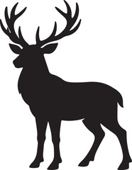 Fototapeta premium A minimalist black silhouette of a majestic stag with large antlers isolated on a white background