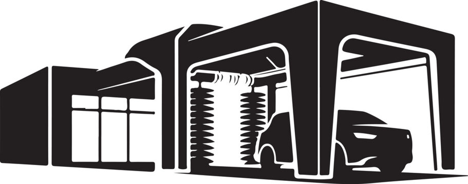 Black and white of car wash bays garage