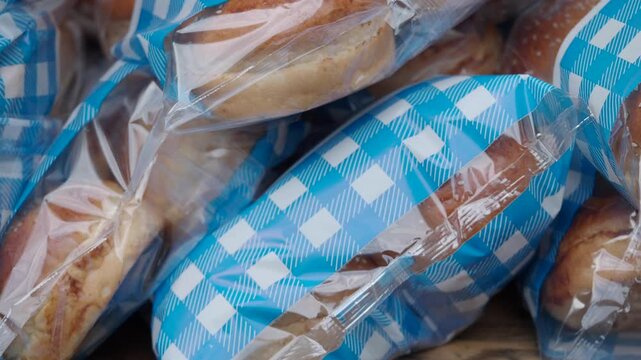 Pastries packed for sale at local market in autumn