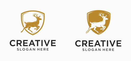 Fototapeta premium Deer Conservation Logo Collection, Wildlife Protection Deer Emblem Vector