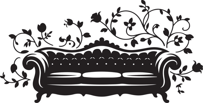 Black silhouette ornate sofa with floral couch