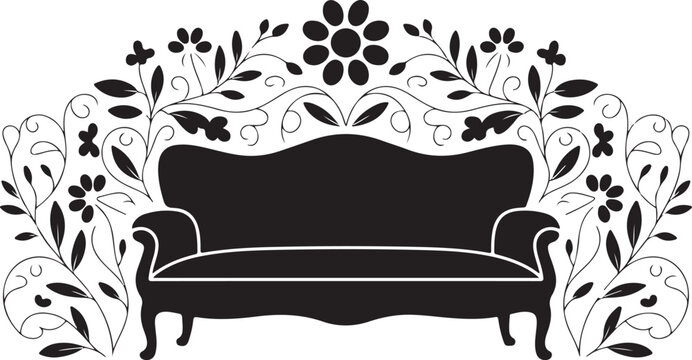 Black silhouette sofa with floral couch