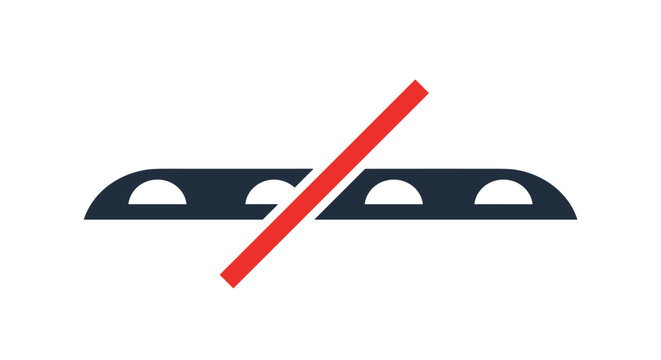 Minimalist icon showing four semi-circles connected by a horizontal line with a red diagonal slash through it.