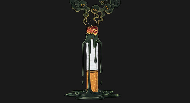 Cigarette Butt on Dark Background Smoking.