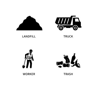 waste management vector illustration with landfill truck worker trash