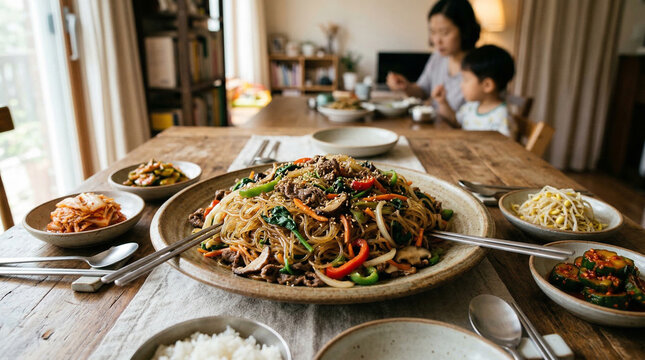 Japchae for a Korean Family Meal