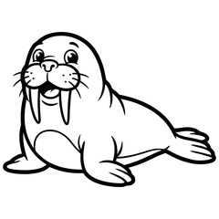 Naklejka premium Playful walrus smiling with tusks