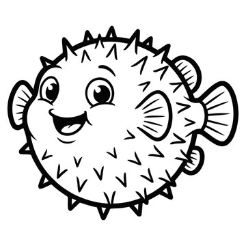 Cute pufferfish with happy expression swimming alone
