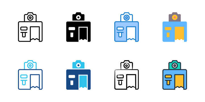 Photo booth icons set multiple style collection. Editable stroke 
