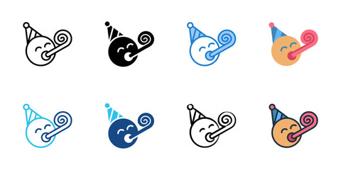 Fototapeta premium Birthday emoji icons set multiple style collection. Editable stroke 