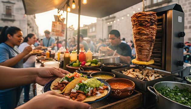 Authentic Mexican Street Food Tacos Al Pastor and Carnitas.