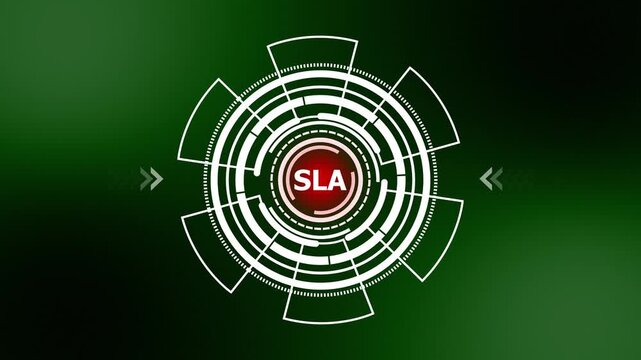 SLA Service Level Agreement HUD Interface Animation with Futuristic Rotating UI Elements for Legal Compliance and Customer Service Quality Monitoring