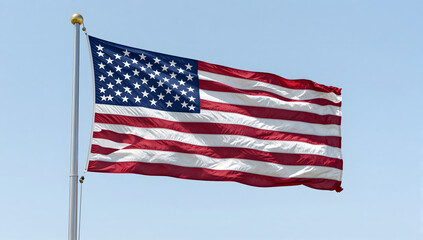 Obraz premium American Pride: A vibrant American flag waves proudly against a clear, sunny sky, symbolizing freedom, patriotism, and the spirit of the nation.