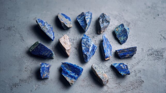 Jagged shards of vibrant blue lapis lazuli stone, showcasing natural rough textures and mineral formations