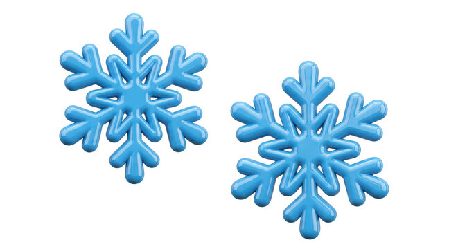 Two glossy blue snowflake icons with a smooth rounded finish for seasonal winter decorations