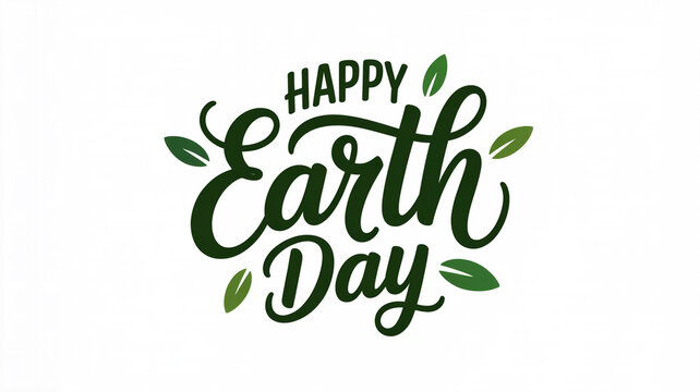 Happy earth day green typography with leaves