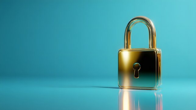 Golden Padlock Symbolizing Security and Protection on a Blue Background.