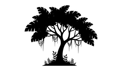 Exotic tropical jungle tree vector cutout with rainforest plants and organic silhouette © Md Humaun