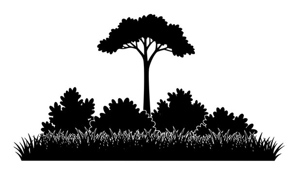 Layered tropical jungle plant vector set rainforest greenery and grassy landscape silhouettes