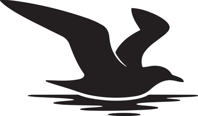 Obraz premium Black silhouette of a seagull flying low over water