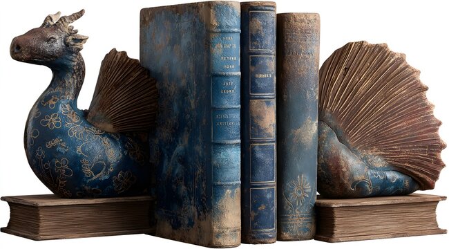 Dragon shaped bookend with books fantasy style